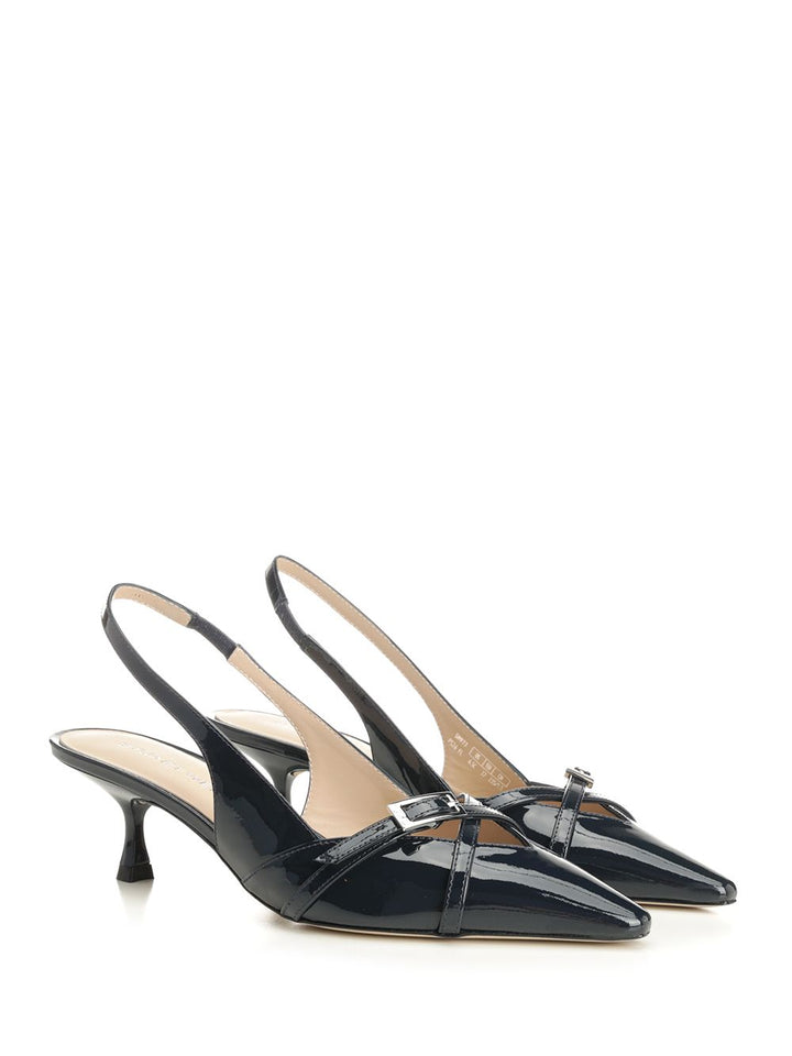 Stuart Weitzman Georgie Slingback In Blue Patent Leather Pumps - Blue | a7183283fecbdc22446a555fae3bdb99246cf7b0