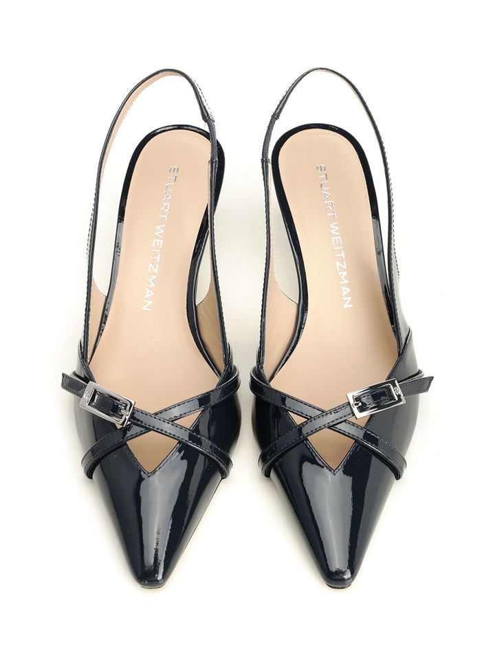 Stuart Weitzman Georgie Slingback In Blue Patent Leather Pumps - Blue | a31e563ce179b9b52e6421fdf7ef8888261a59df