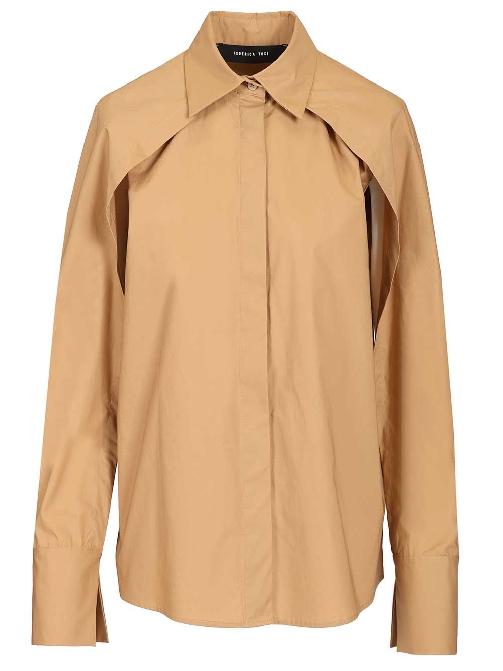 Federica Tosi Open-Sleeved Shirt Shirts - Beige | fddd4ba4435de613c8cfd5e781e5cde0b2341958