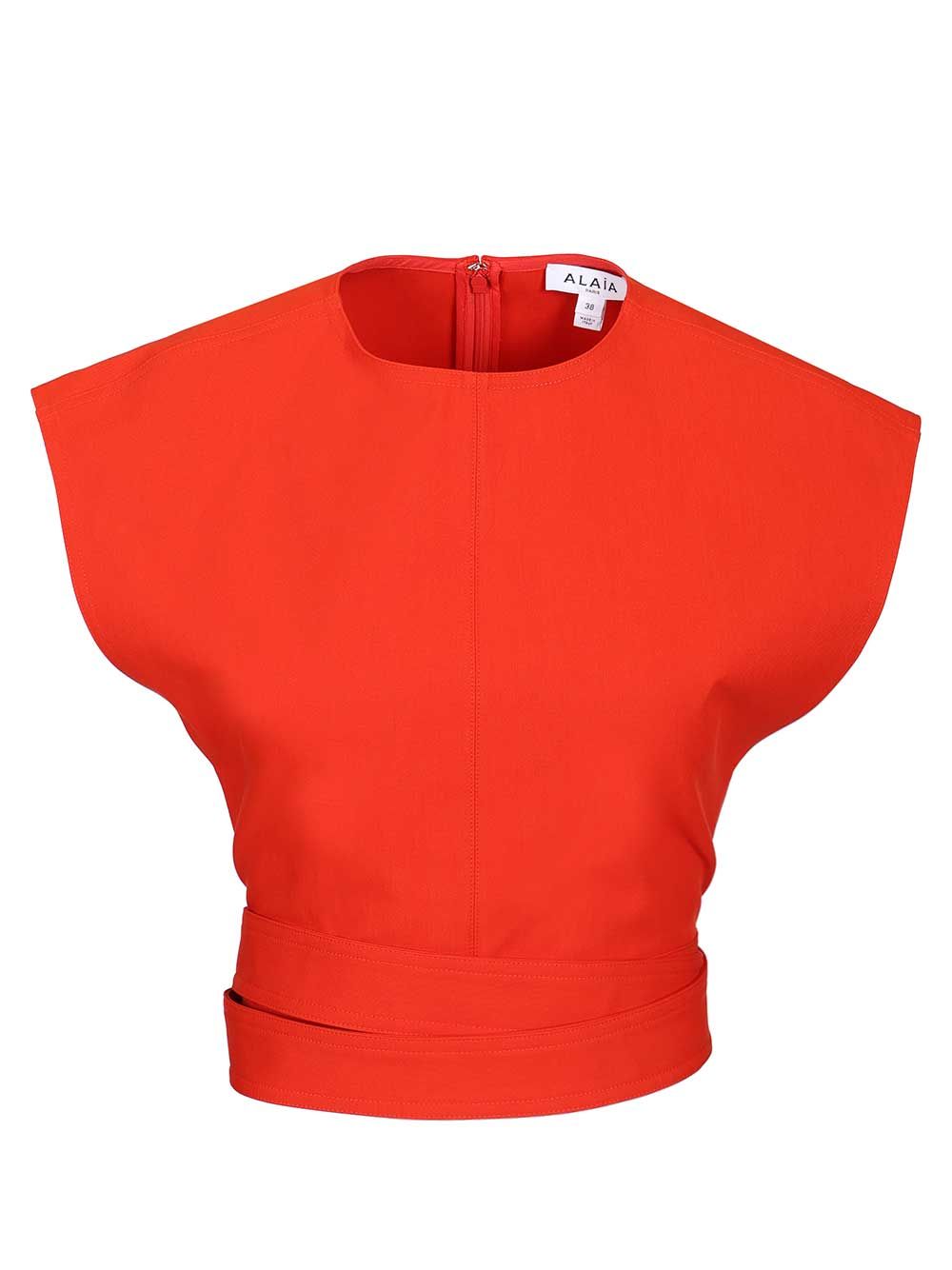 AlaÏA Cropped Top In Cotton Gabardine With Band Tops - Red | 37f2b5f550e054c7426bffd734c32f98b5c6ed00