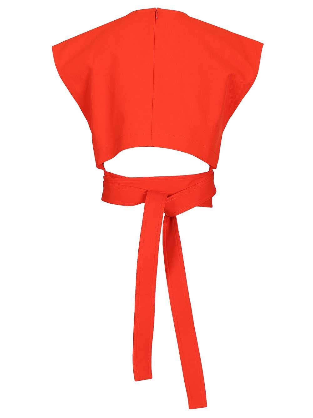 AlaÏA Cropped Top In Cotton Gabardine With Band Tops - Red | c093b0a982b52b4a68f4c30eb6c439d7367852fc