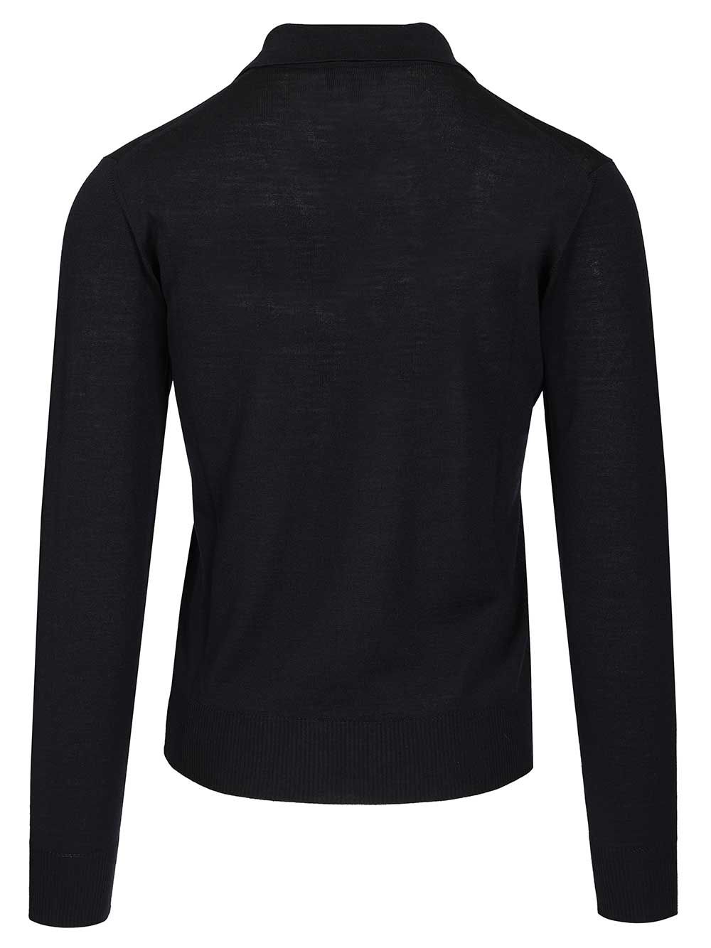 Emporio Armani Long-Sleeved Wool Polo Shirt Knitwear - Blue | 3961cebbc762b163f6e86faca5cf3486ebb13202