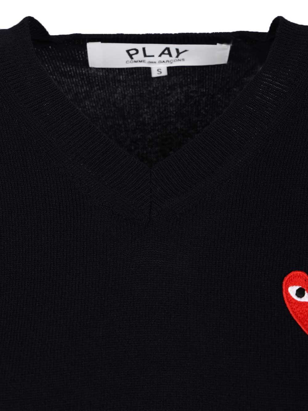Comme Des Garcons Play Crew Neck Wool Sweater Knitwear - Blue | 8ed1813ba86ba06aa1639c088414bb6999f28c43