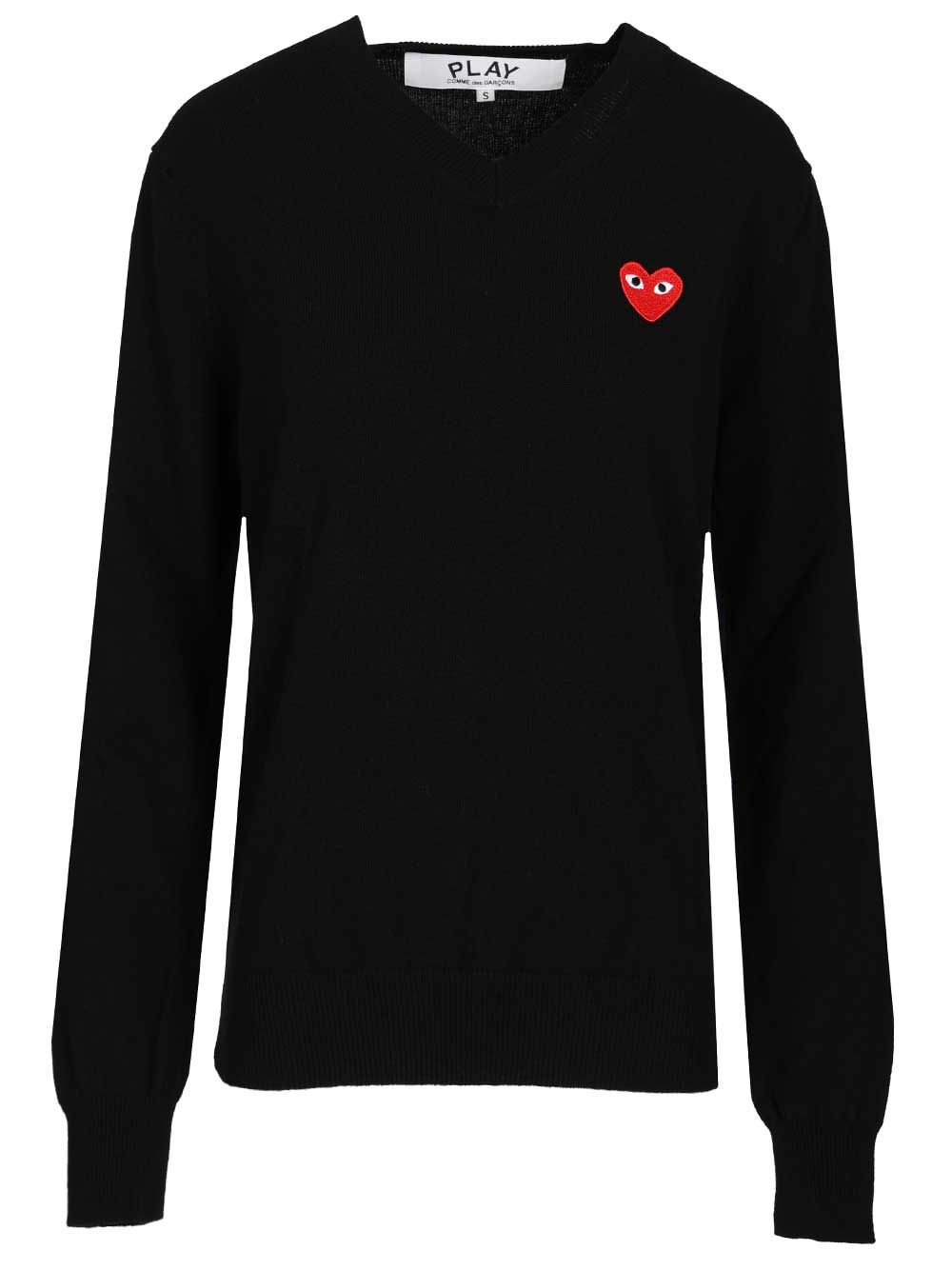 Comme Des Garcons Play Crew Neck Wool Sweater Knitwear - Black | 2269c26765609c062096bc8a47ddbcf2eed540d6