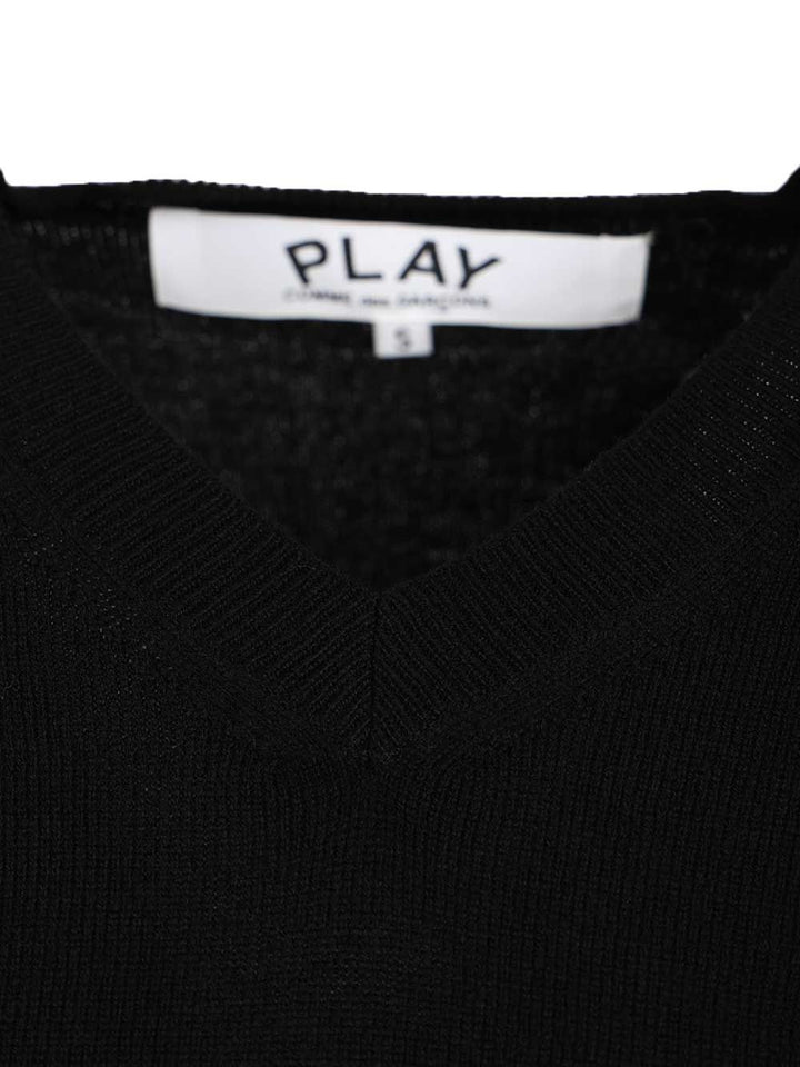 Comme Des Garcons Play Crew Neck Wool Sweater Knitwear - Black | bb6947d672492eb7700049035d094c026a87e3a2