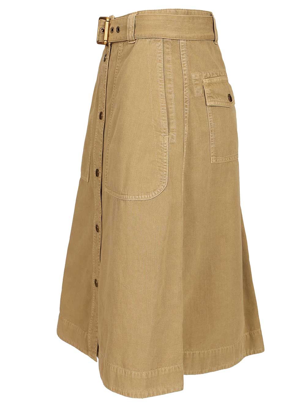 Moncler Cotton Midi Skirt With Belt Skirts - Beige | 548ab32c18c4ea7a5933d3b306b48a71f04c4bbe