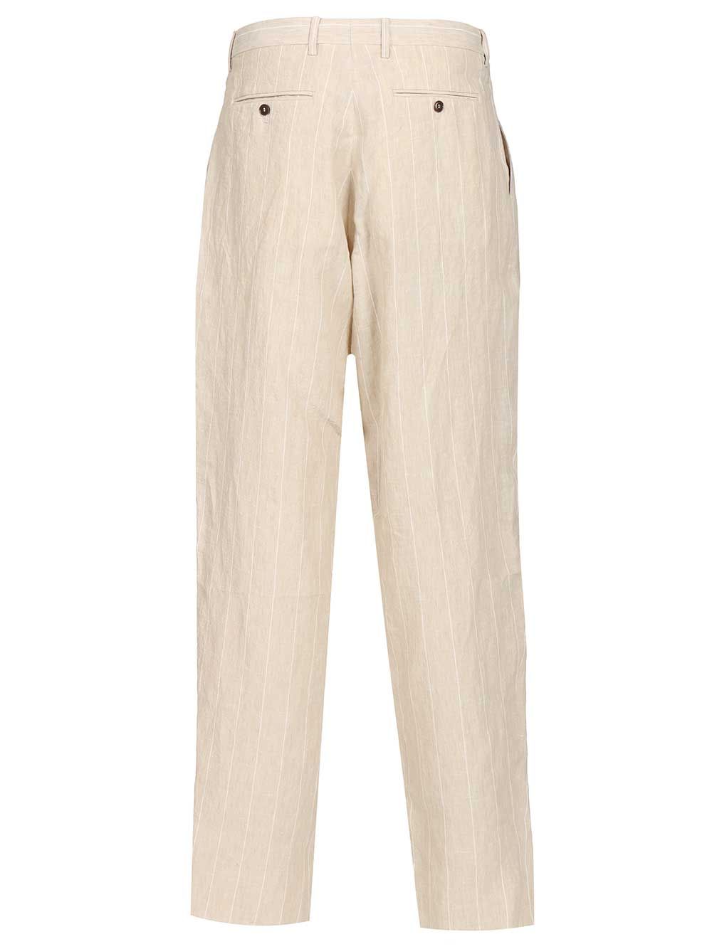Giorgio Armani Double Pleated Linen Trousers - Beige | 01eda8874ef41ce0428b9a5a16a1981d2639756b