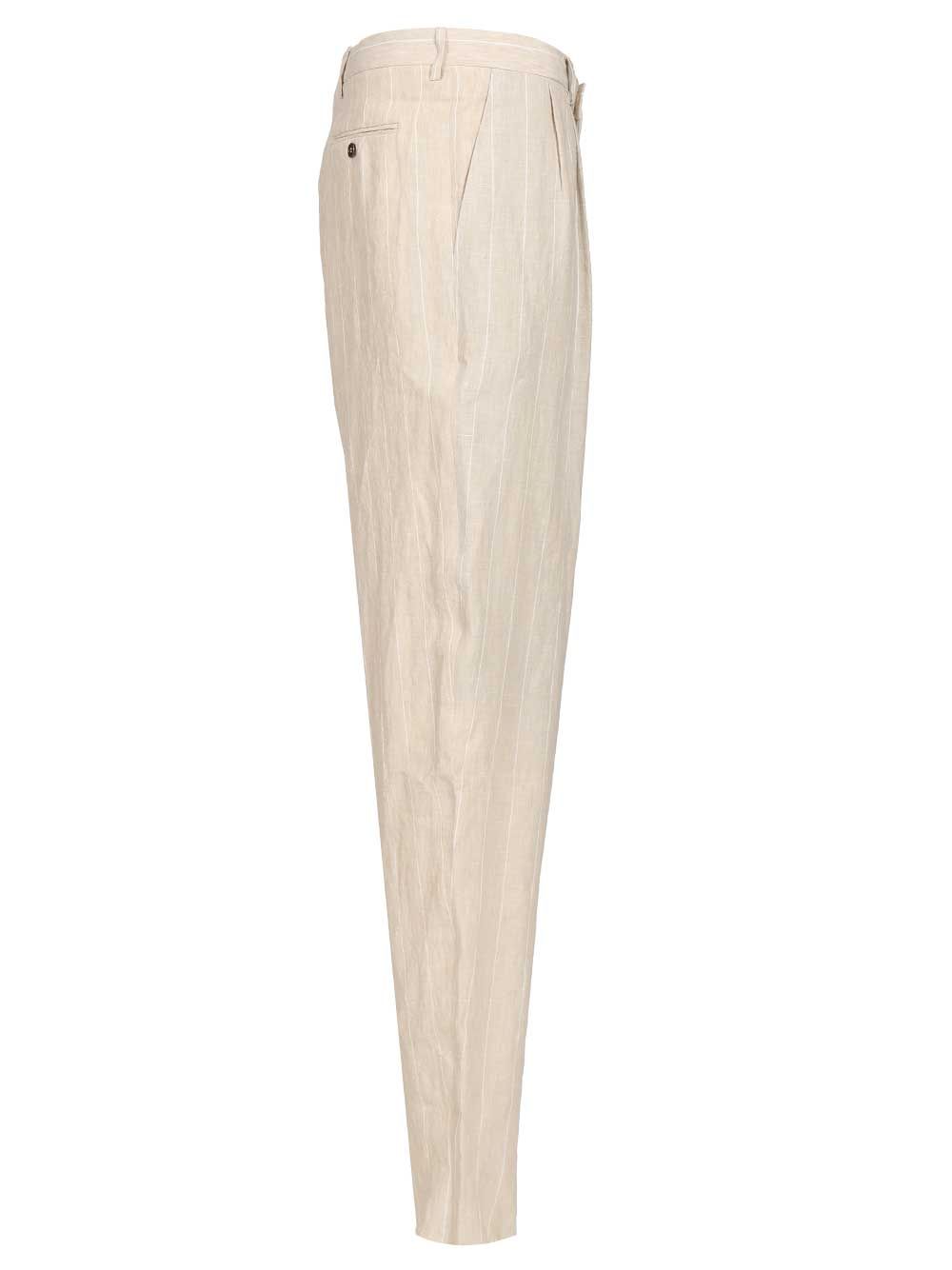 Giorgio Armani Double Pleated Linen Trousers - Beige | cfe83df1d3b9627d6887467dee86fc6b367d8ddb