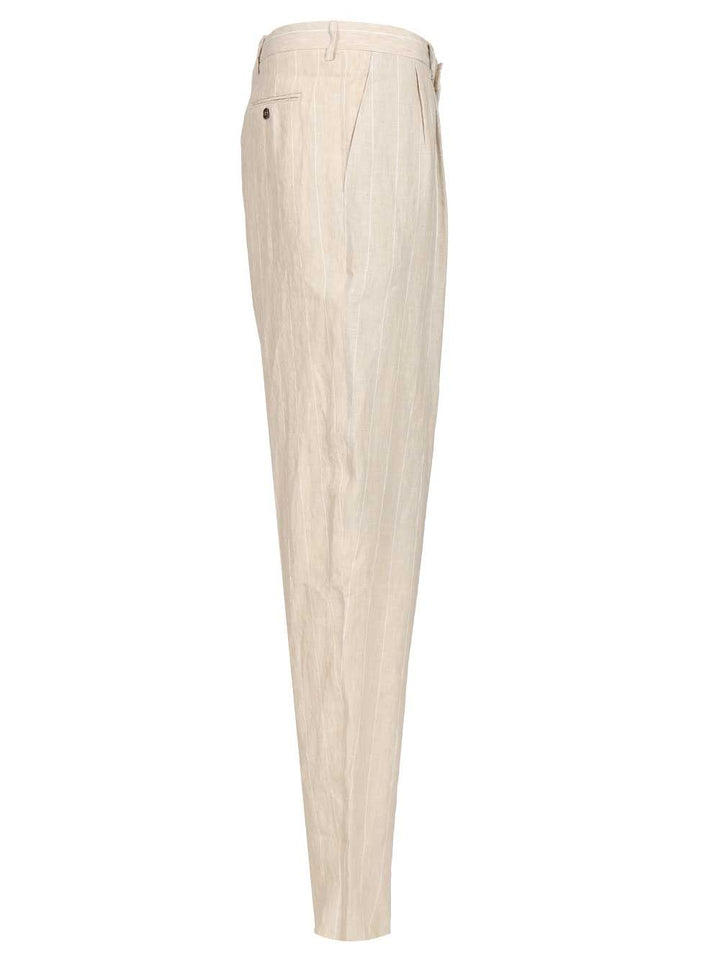 Giorgio Armani Double Pleated Linen Trousers - Beige | cfe83df1d3b9627d6887467dee86fc6b367d8ddb