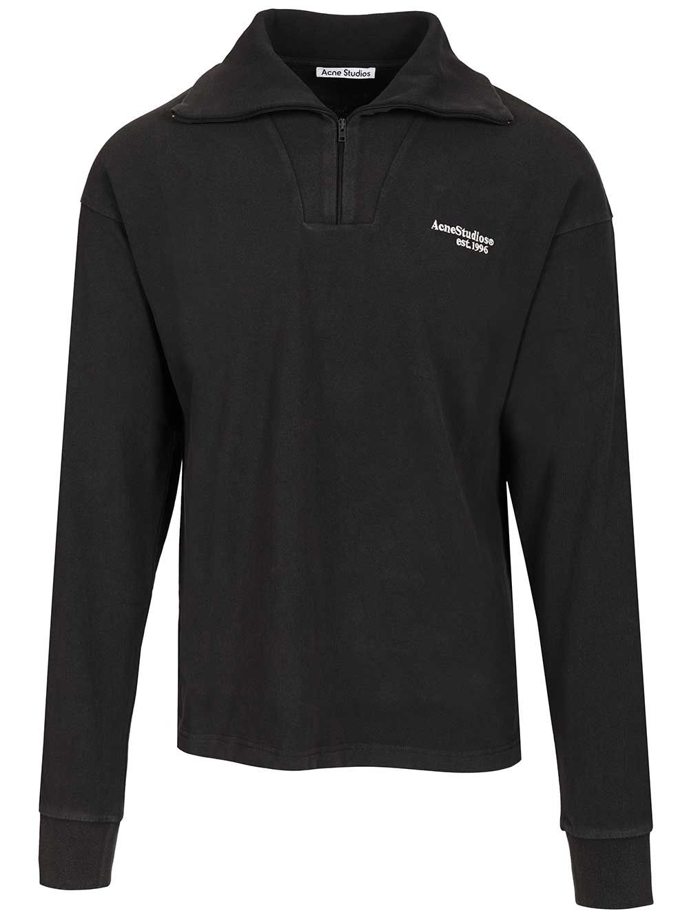 Acne Studios Half-Zip Sweatshirt With Logo Sweatshirts - Black | 5d16f00209eb43abda2f64e526a95297774ad30f