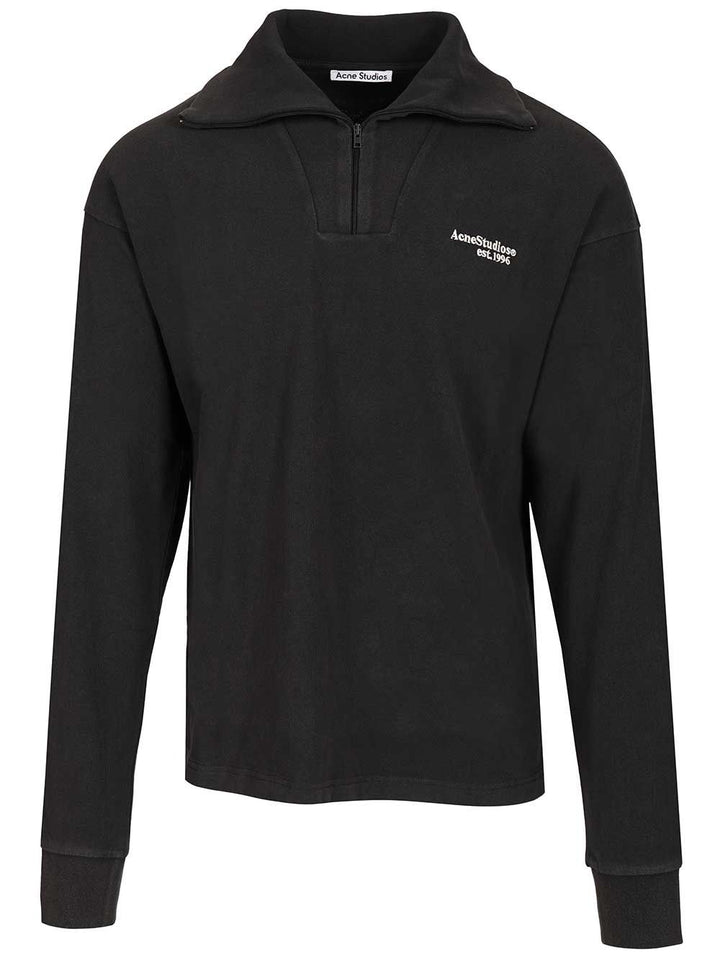 Acne Studios Half-Zip Sweatshirt With Logo Sweatshirts - Black | 5d16f00209eb43abda2f64e526a95297774ad30f