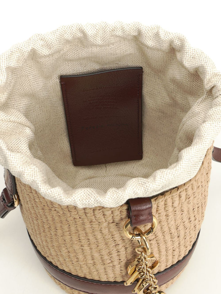 Chloe' Chloé Charms Basket Bag In Natural Fibres Crossbody Bags - Beige | 643b2b0a8d2898b2b10d104fe58315d54dc8bbab