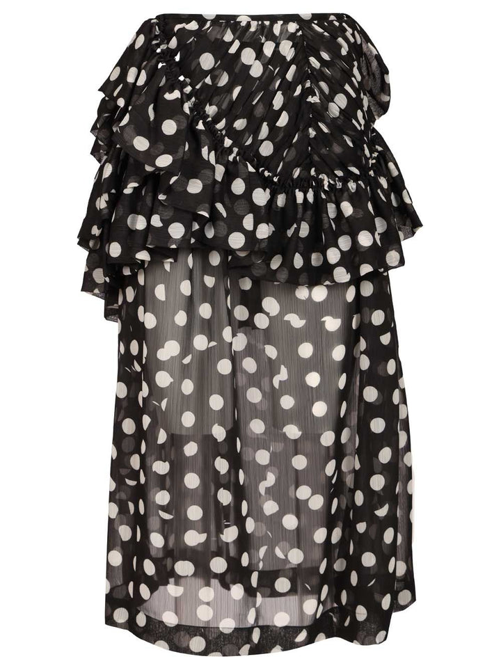 Dries Van Noten Shelby Polka Dot Ruffle Tiered Midi Skirt Skirts - Black | 1f836366234fe4b1008d97fdc7bb42e2ea3bcf9f