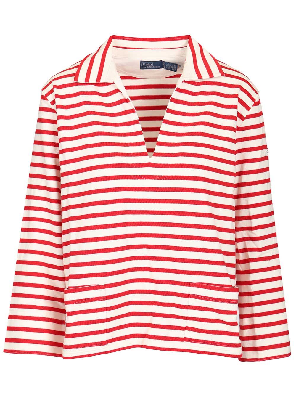 Striped T-Shirt With Open Placket Knitwear Red