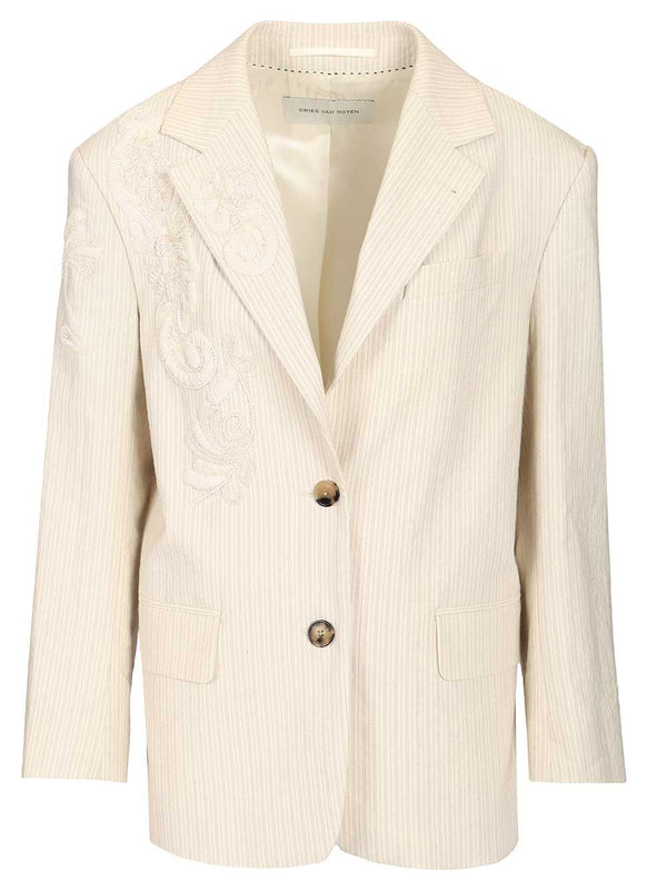 Single-Breasted Jacket With Floral Embroidery Jackets White