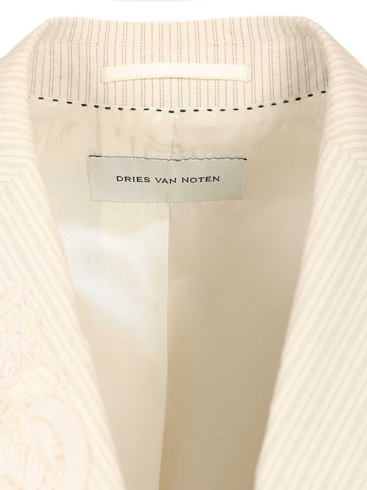 Dries Van Noten Single-Breasted Jacket With Floral Embroidery Jackets - White | 0a2737e0f6baac8a666db42d988e0462e281dd45