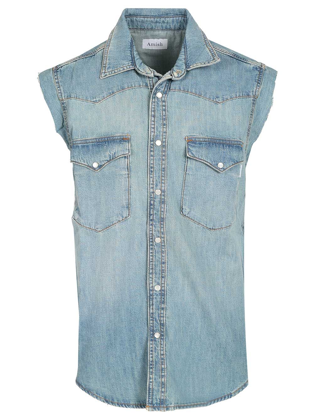 Amish Sleeveless Denim Shirt Jackets - Light blue | fd8e3b289db7977bc6a9c6de43929858252ff92b