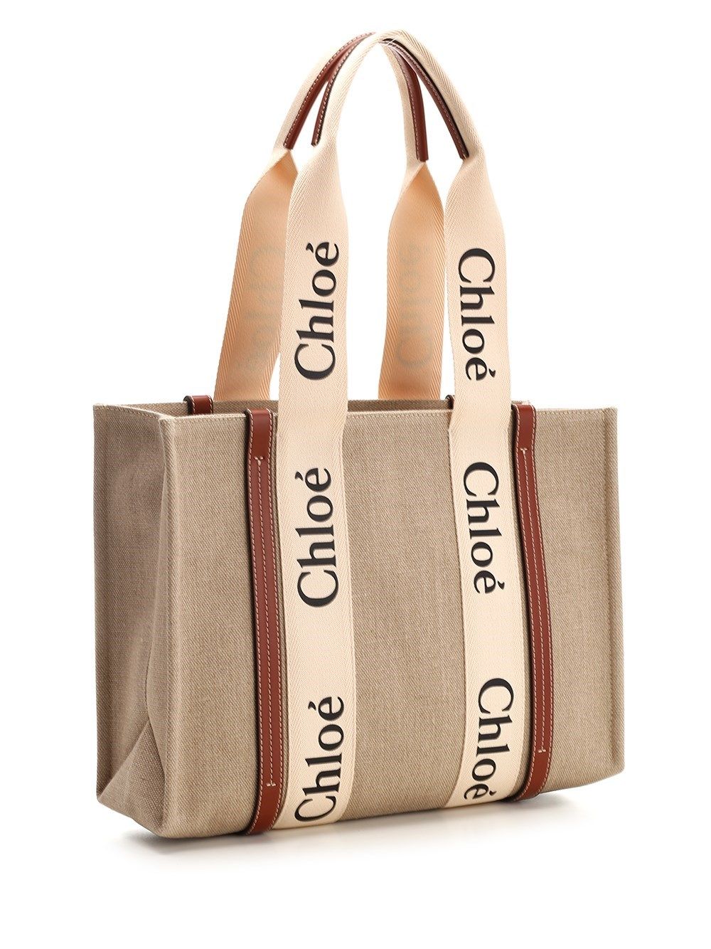 Chloe' Woody Linen Tote Bag Shoulder Bags - White | ee8848e78284f3fc7e42fa8383990ac69bc1ccd1