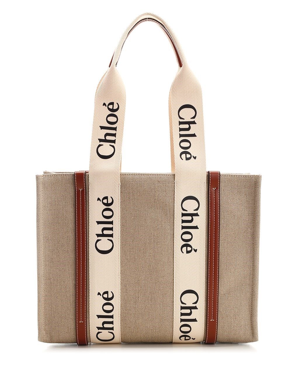 Chloe' Woody Linen Tote Bag Shoulder Bags - White | 78940b2b675a3eb4d93846351b951a66ddc8b1b1