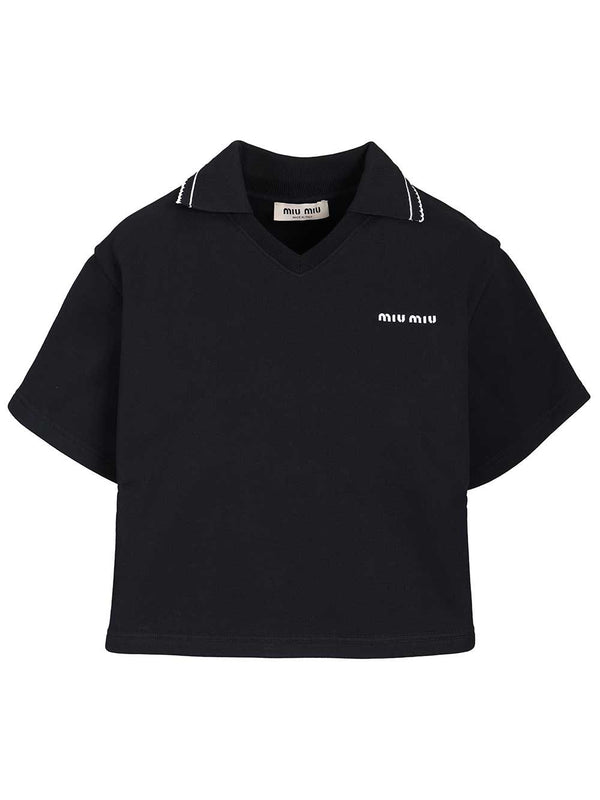 Crop Polo Shirt Sweatshirts Blue