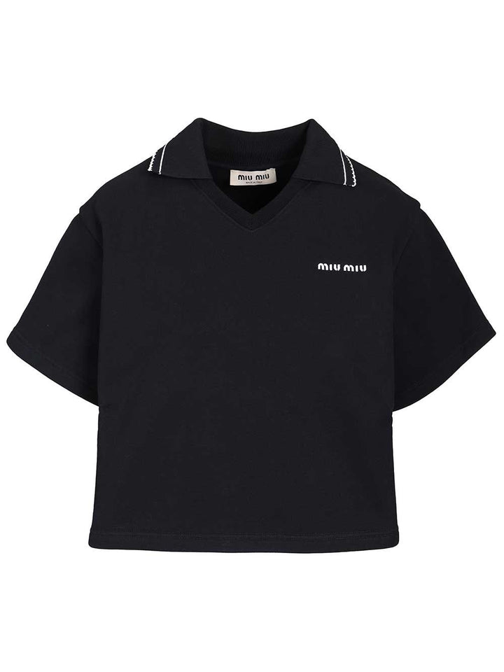 Miu Miu Crop Polo Shirt Sweatshirts - Blue | aa43c88fce053544bd56ba1fda196921a9aa5adc