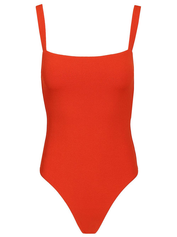 Maillot Square Neckline Costume Swimwear Red