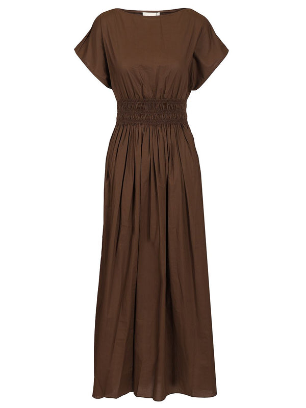 Shirred Waist Midi Dress Dresses Brown