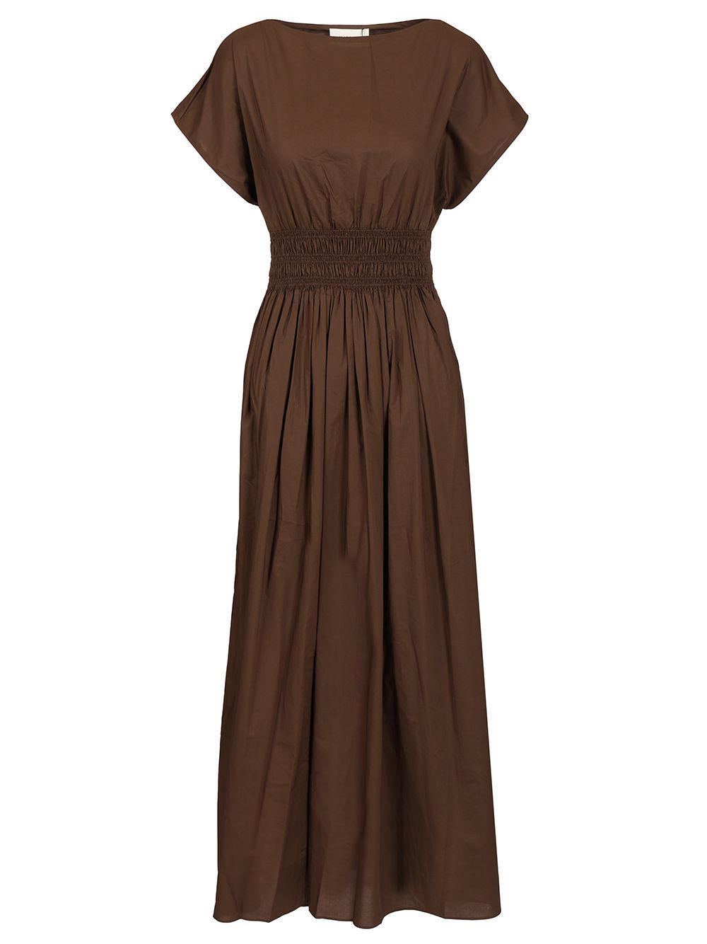 Matteau Shirred Waist Midi Dress Dresses - Brown | 7802f42beeacf46f8cf5474be156bfb6312a4463