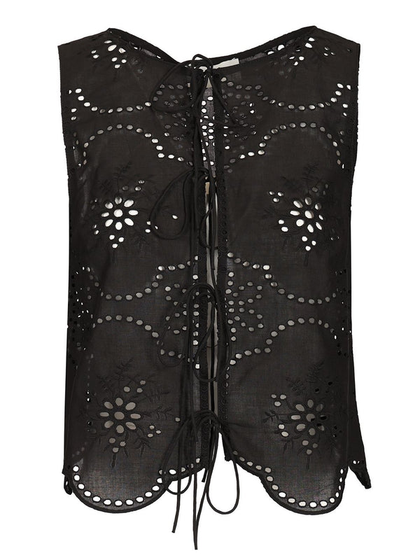 Broderie Tie Blouse Tops Black