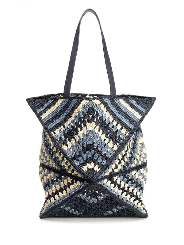 Puzzle Fold Xl Tote Bag In Raffia Shoulder Bags Blue