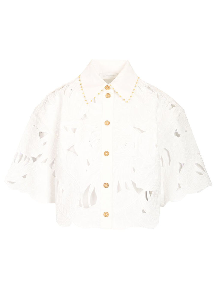 Zimmermann Mahon Embroidered Crop Shirt Shirts - White | 9a4d6dbbe17757d4488750c07003b886ae514746