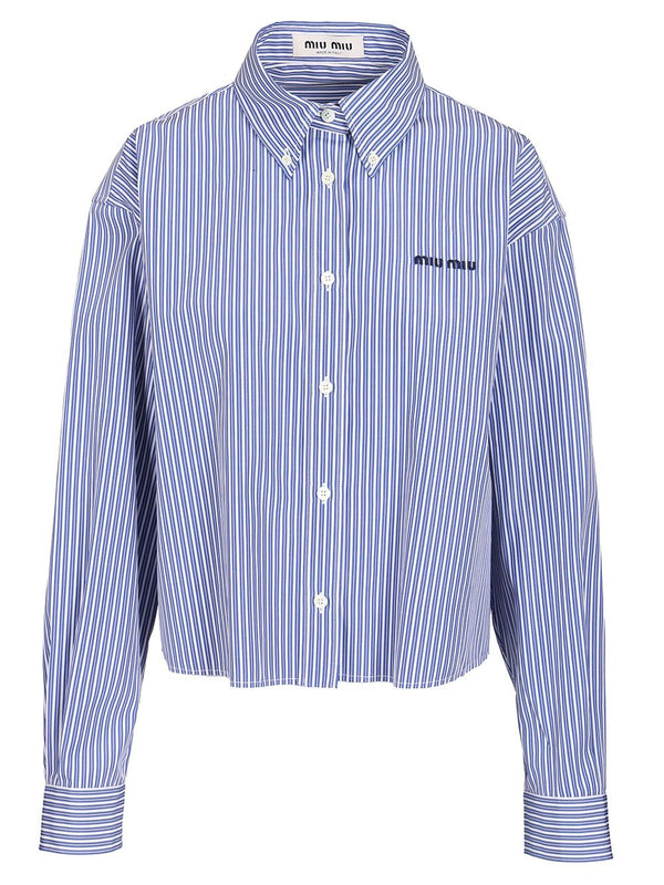 Poplin Shirt With Logo Shirts Light Blue