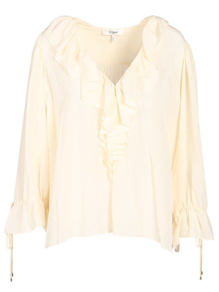 Chloe' Long-Sleeved Shirt Knitwear - White | 390c924bedb6ffce9342f32a4857eb1b67c127a6