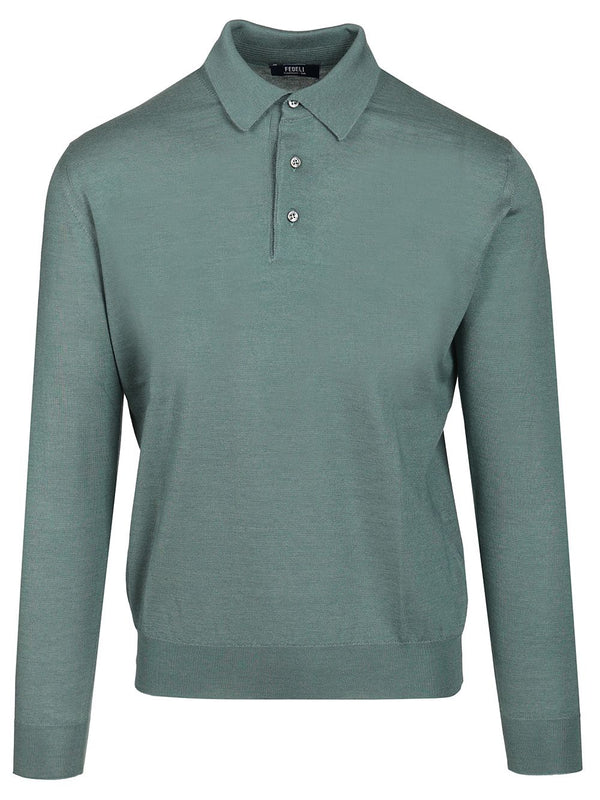 Long-Sleeved Polo Shirt Knitwear Green