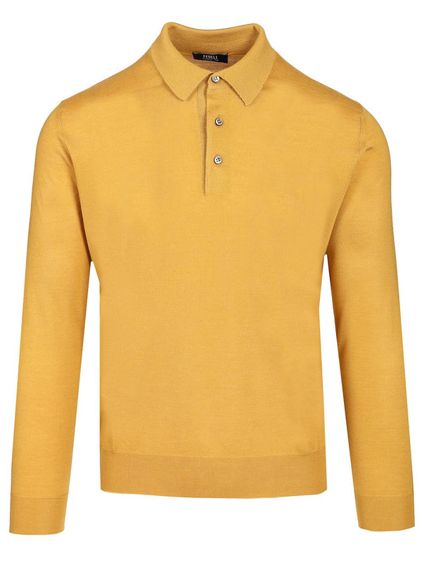 Long-Sleeved Polo Shirt Knitwear Yellow
