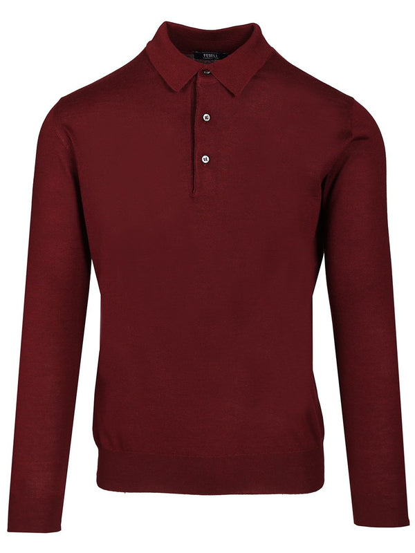 Long-Sleeved Polo Shirt Knitwear Bordeaux