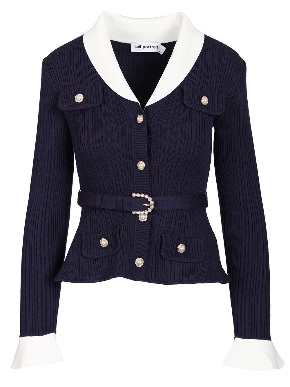 Self-Portrait Ribbed Cardigan Knitwear - Blue | a8c549daac57853db703b8398528dbdc92c03123