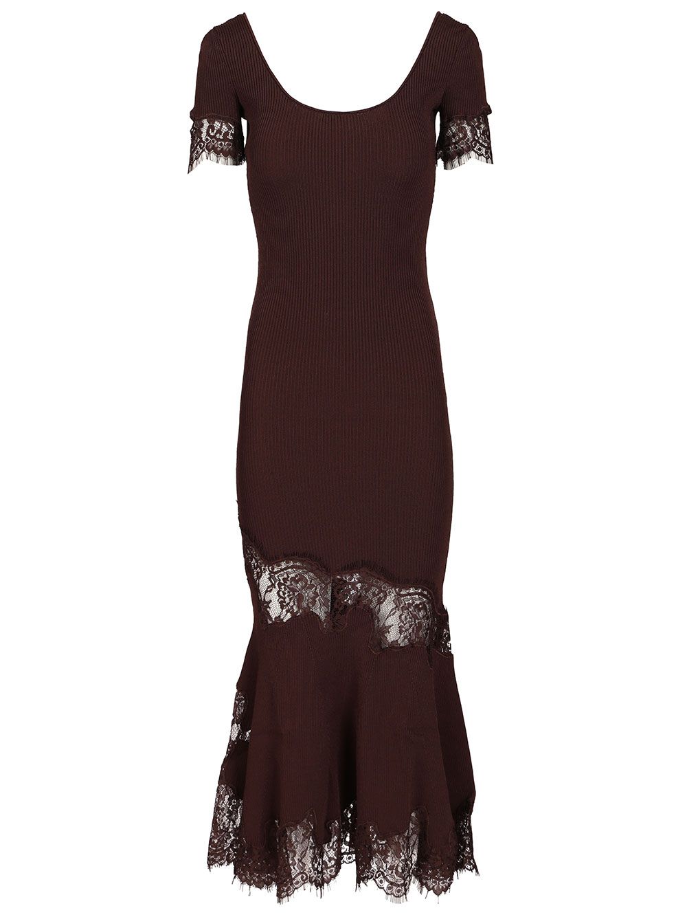 Self-Portrait Ribbed Midi Dress Dresses - Brown | 0167611bff69b57d8dfc12e7cd3f879ac2c4c3ff