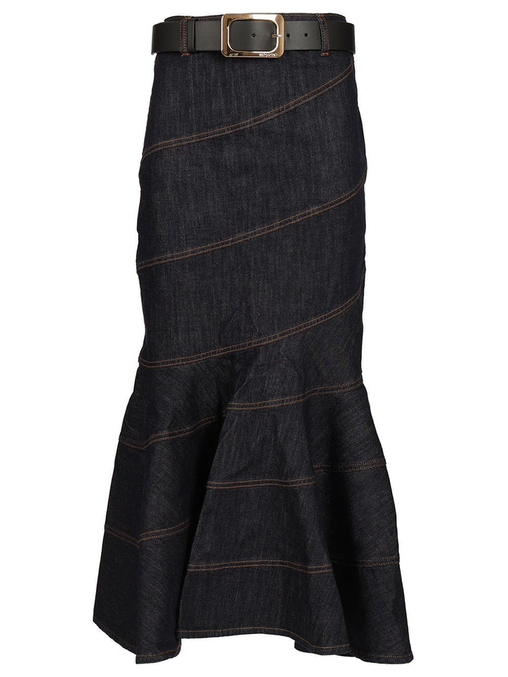 Self-Portrait Midi Skirt With Belt Skirts - Blue | 28424dcf848334a4f0b71b2e6c36f1147eee0792