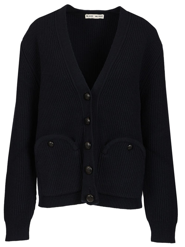 V-Neck Cardigan Knitwear Blue