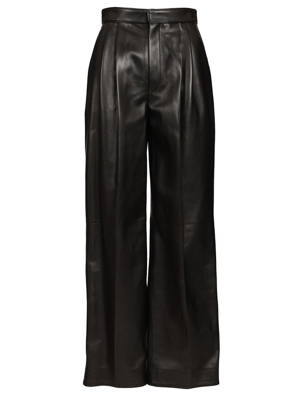 Soft Semi Shiny Nappa Leather Trousers Black
