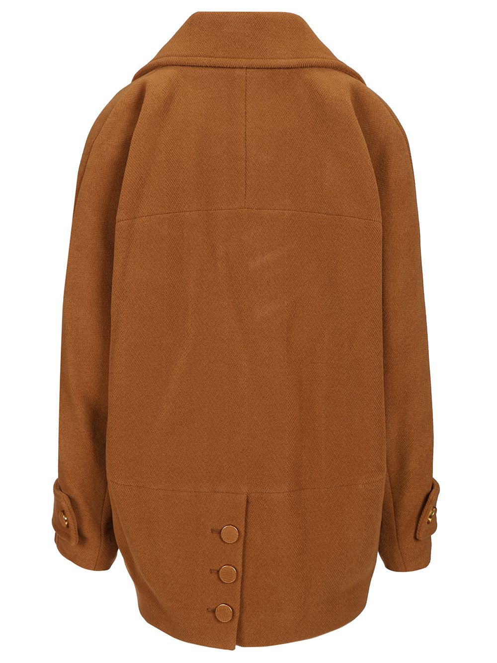 Chloe' Short Double-Breasted Wool Coat With Herringbone Pattern Jackets - Brown | 01ccf57124f20273f0cce5fef5e1a107704fd000