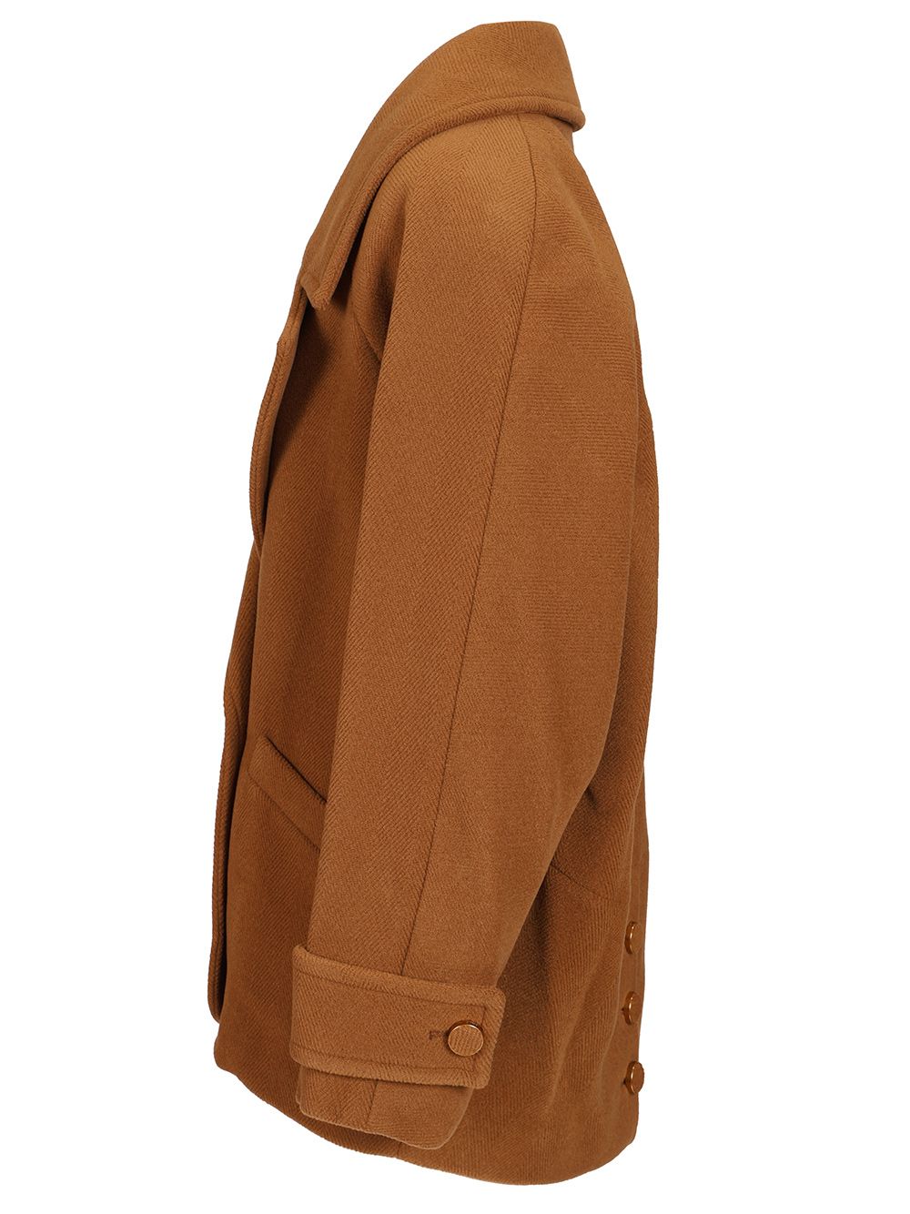 Chloe' Short Double-Breasted Wool Coat With Herringbone Pattern Jackets - Brown | e6e75e628f9384bf181582157f188add641eb950