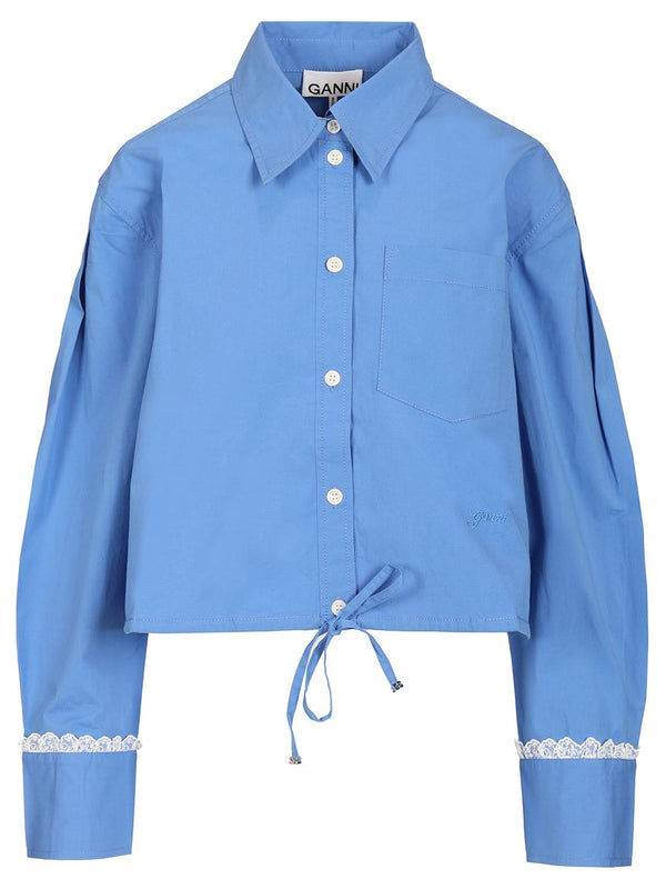 Cotton Shirt With Lace Details Shirts Light Blue