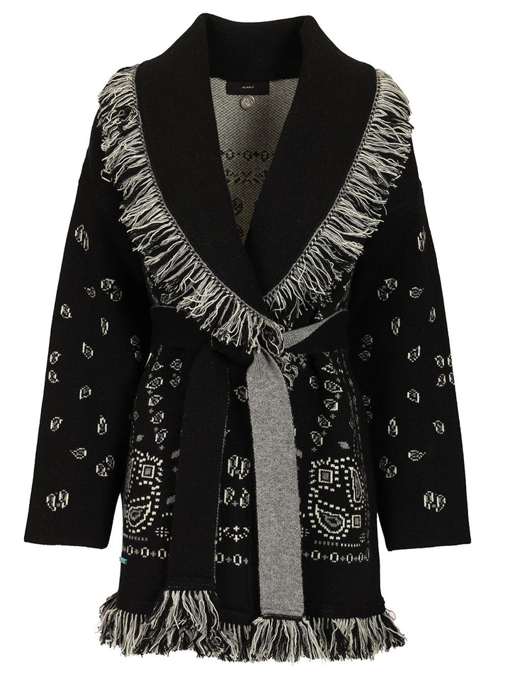 Alanui Cashmere Bandana Cardigan Knitwear - Black | 7ab464e5f68929d1301885bf7368d2be9d114fa5