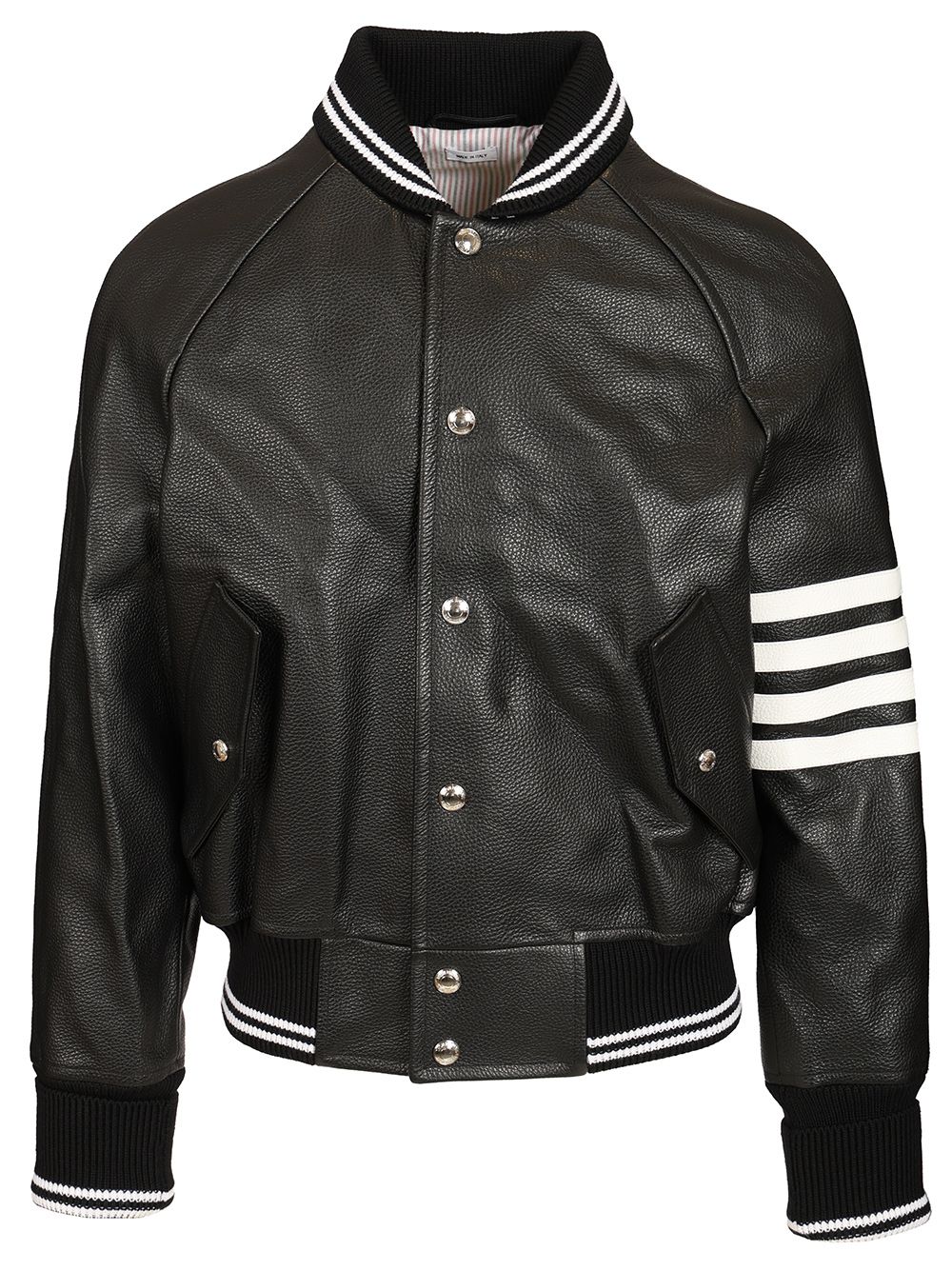 Thom Browne 4-Bar Leather Bomber Jacket Jackets - Black | 5c785eeea6e3fb12c265c790f76e7b9feee7e125