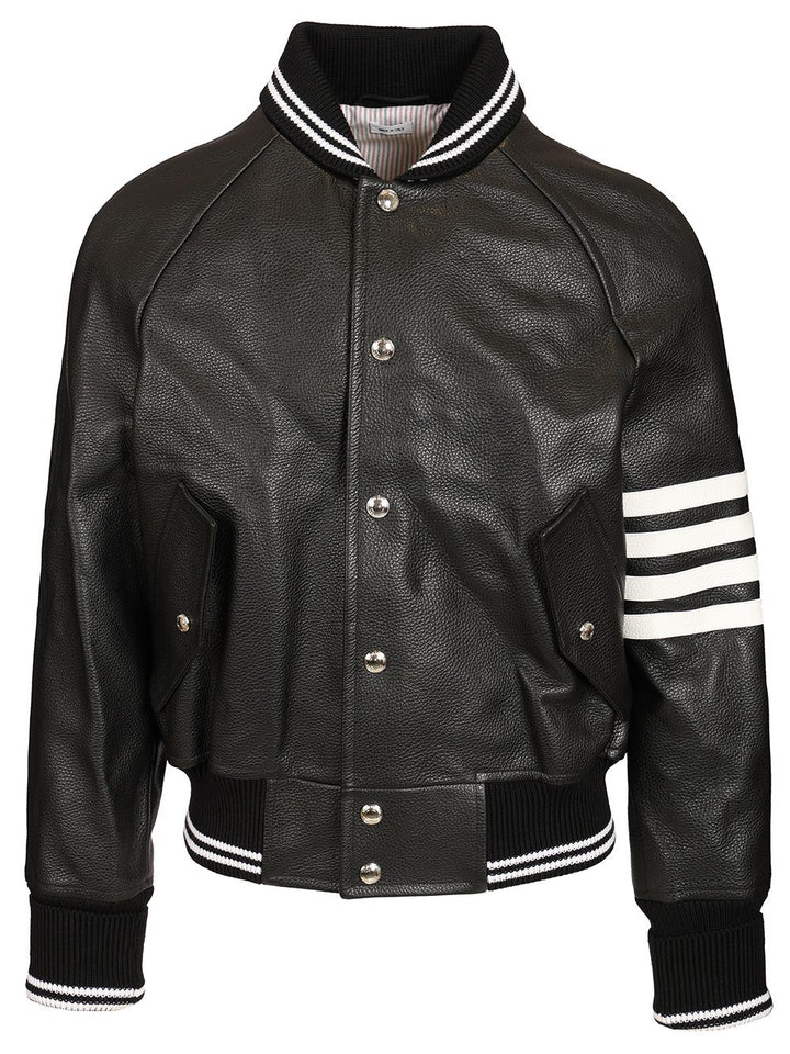Thom Browne 4-Bar Leather Bomber Jacket Jackets - Black | 5c785eeea6e3fb12c265c790f76e7b9feee7e125