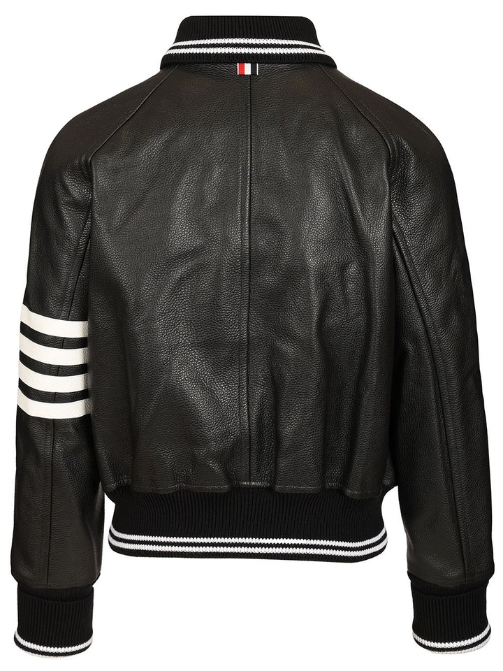 Thom Browne 4-Bar Leather Bomber Jacket Jackets - Black | 782d19f4cf3d17762ac7b4126919b39e4be5b080