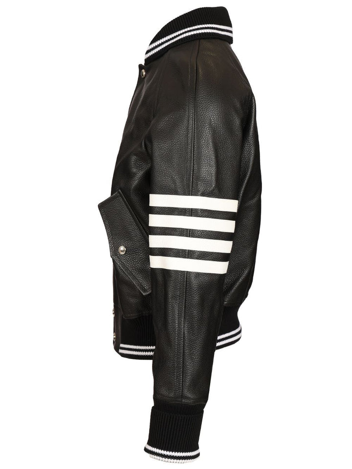 Thom Browne 4-Bar Leather Bomber Jacket Jackets - Black | b6bd0d6962b87892aaaeb0e35953486d48158ef0