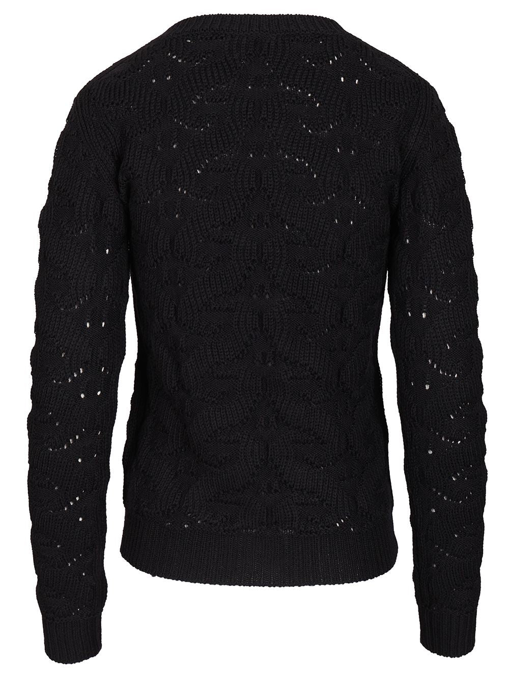 Etro Open Work Crewneck Wool Sweater Knitwear - Blue | 43379139a5c6b30e3ccfc4f0e927c29c2c82eefe